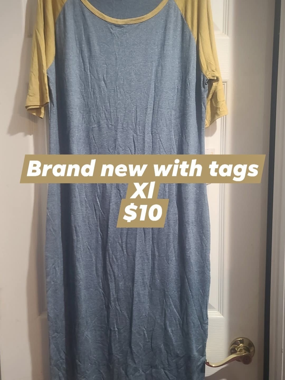 LuLaRoe Two-Tone Maxi Dress in Gray and Mustard Yellow